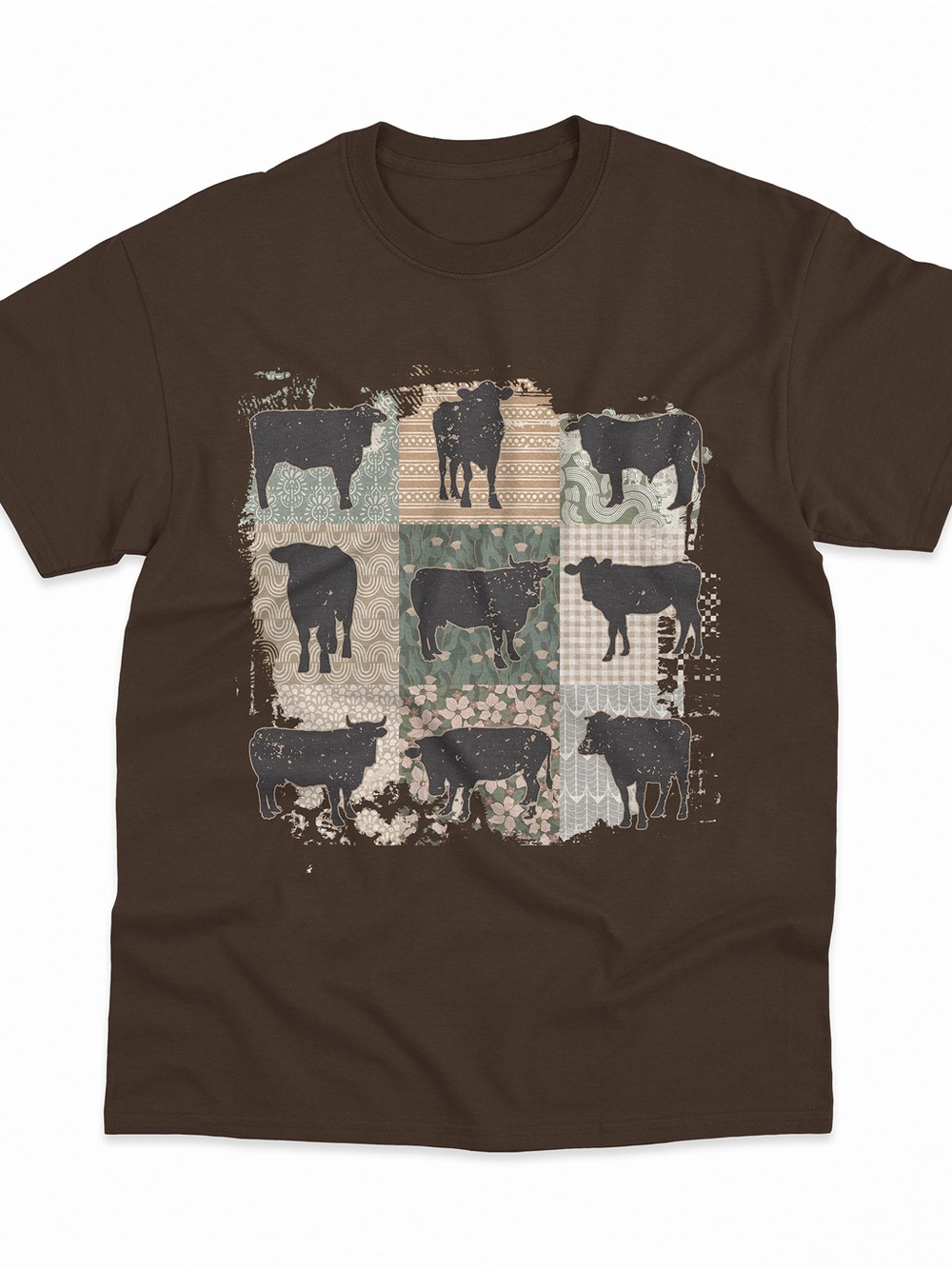 Christmas Patchwork Cow Shirt, Rustic Farm Graphic Tee - Unisex Dark Chocolate